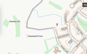 Digital map screenshot of a plot of land for sale at Gunner Lane, featuring Waseley Hill, Waseleyhill Farm, and surrounding residential streets.