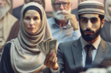 Property for sale by Auction A diverse group of people is seated at a table, with a serious-looking man holding dollar bills in the foreground. He is dressed in formal attire and wears a kufi hat. A gavel is present on the table, suggesting a legal or negotiation setting. Presented by World of Auctions