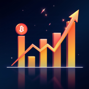 Property for sale by Auction A digital illustration depicting an upward-trending bar chart with a Bitcoin logo gleams in glowing orange and red tones against a dark background. This suggests growth and success in cryptocurrency investments, especially as global interest rates drop, boosting portfolios into 2024. Presented by World of Auctions