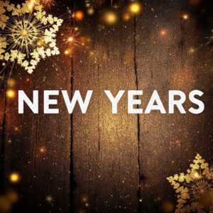 Property for sale by Auction Festive New Year's image with "NEW YEARS" text on a dark wooden background. Bright golden snowflakes and glowing lights decorate the corners, creating a warm and celebratory atmosphere—kickstart your year with exclusive World of Auctions opportunities!. Presented by World of Auctions