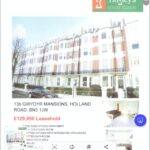 Property for sale by Auction Image of a real estate listing for an investment apartment at 13b Gwydyr Mansions, Holland Road, Brighton BN3 1JW. Priced at £129,950 leasehold and for sale by auction, it features a studio room, kitchen, bathroom, and patio area in a multi-story building. Presented by World of Auctions
